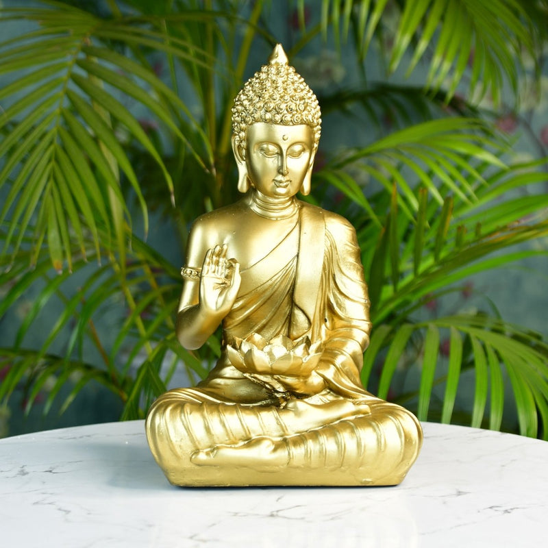 Buddha Figurine with Lotus | Sowpeace Indian Home Decor - Unique Artisan Craft – view 1