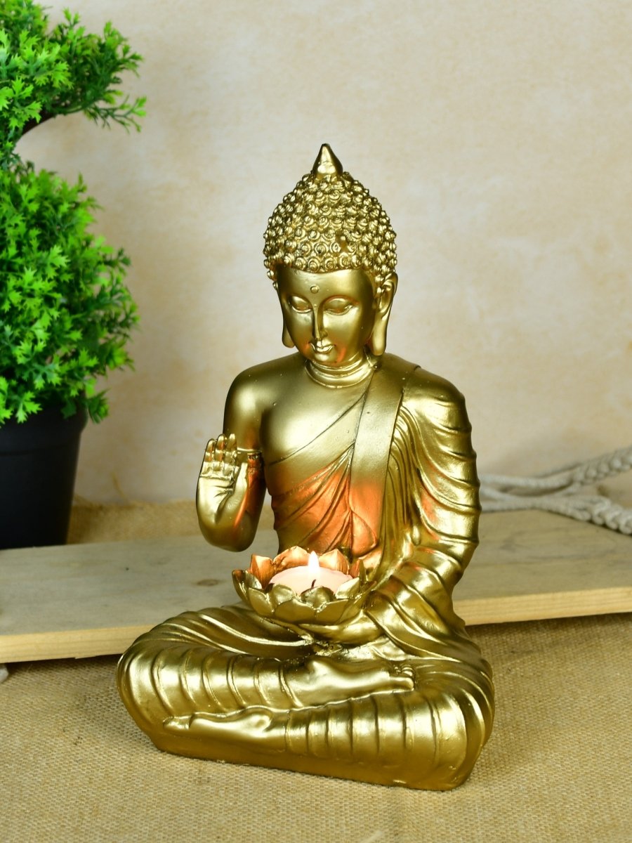 Buddha Figurine with Lotus | Sowpeace Indian Home Decor - Unique Artisan Craft