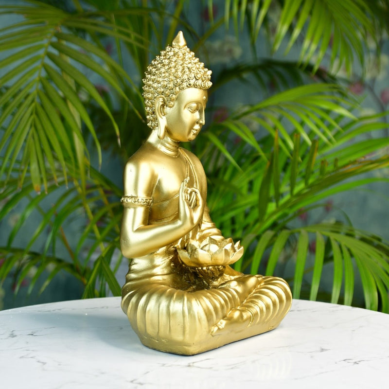 Buddha Figurine with Lotus | Sowpeace Indian Home Decor - Unique Artisan Craft – view 6