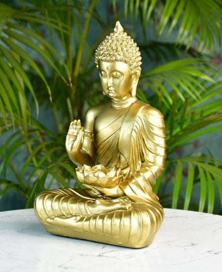Buddha Figurine with Lotus | Sowpeace Indian Home Decor - Unique Artisan Craft