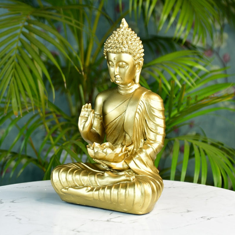 Buddha Figurine with Lotus | Sowpeace Indian Home Decor - Unique Artisan Craft – view 2
