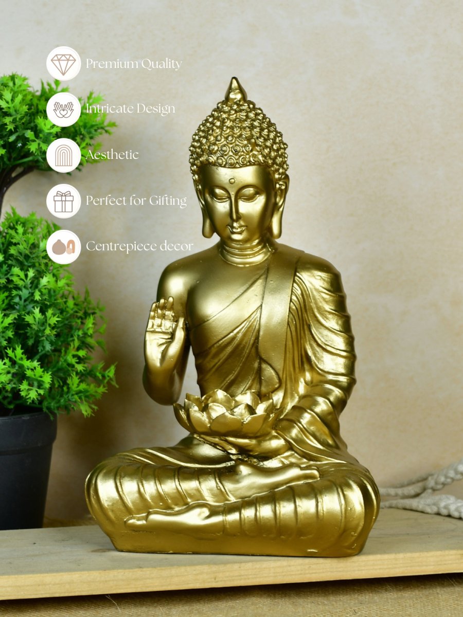 Buddha Figurine with Lotus | Sowpeace Indian Home Decor - Unique Artisan Craft