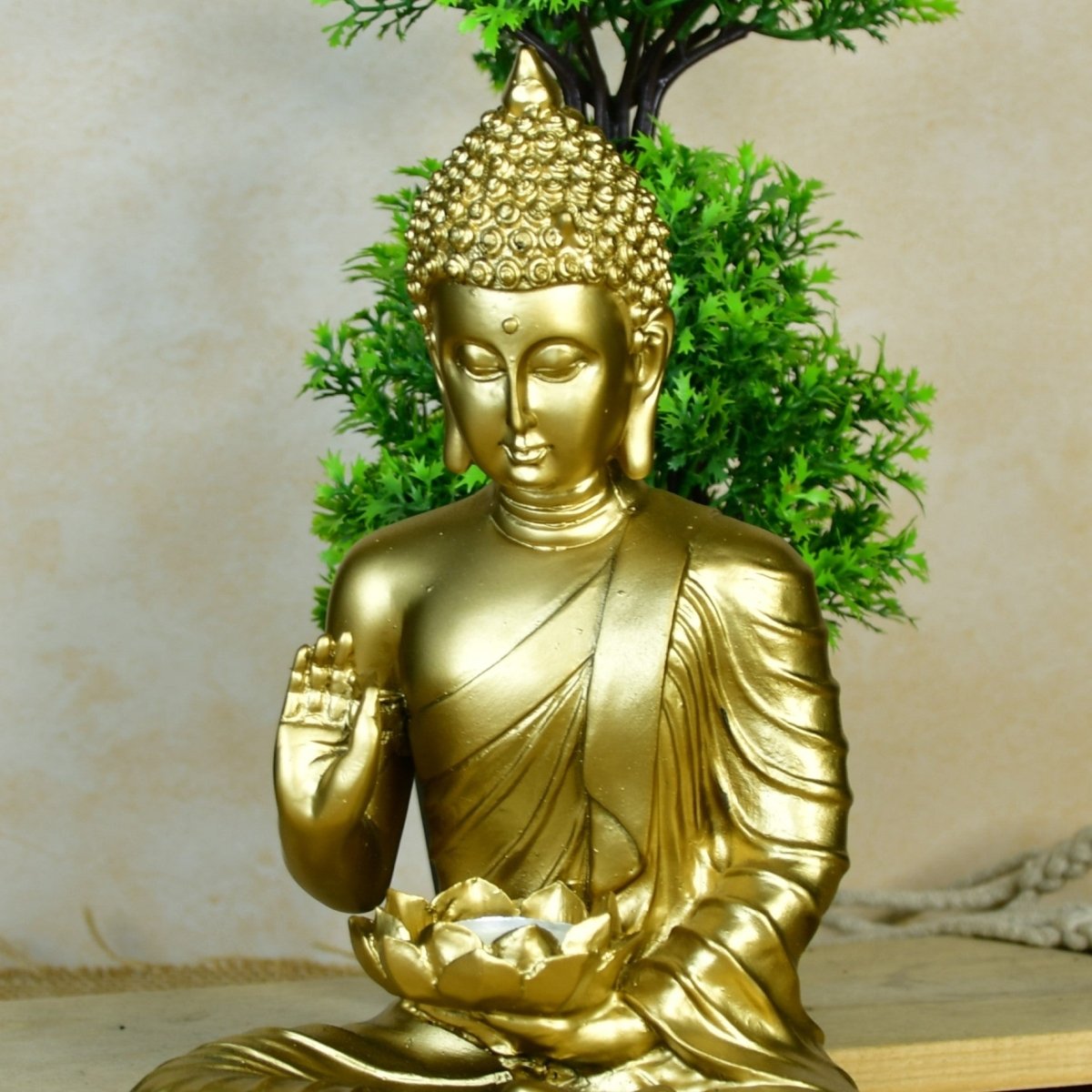 Buddha Figurine with Lotus | Sowpeace Indian Home Decor - Unique Artisan Craft - Decor - Sowpeace - 