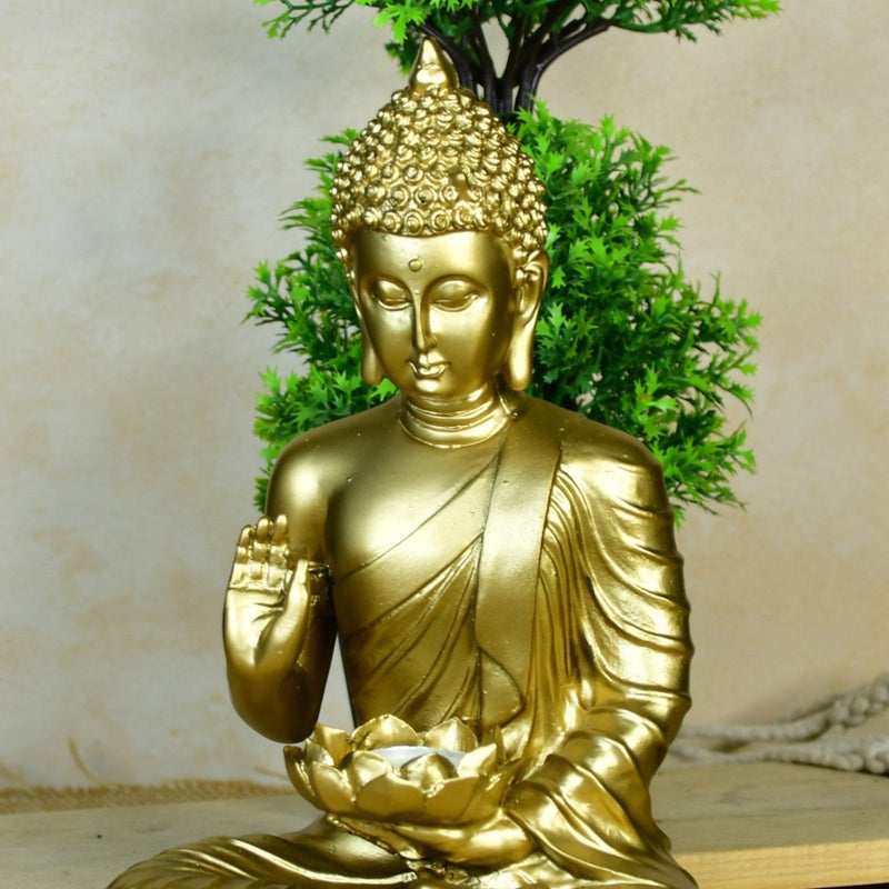 Buddha Figurine with Lotus | Sowpeace Indian Home Decor - Unique Artisan Craft – view 5