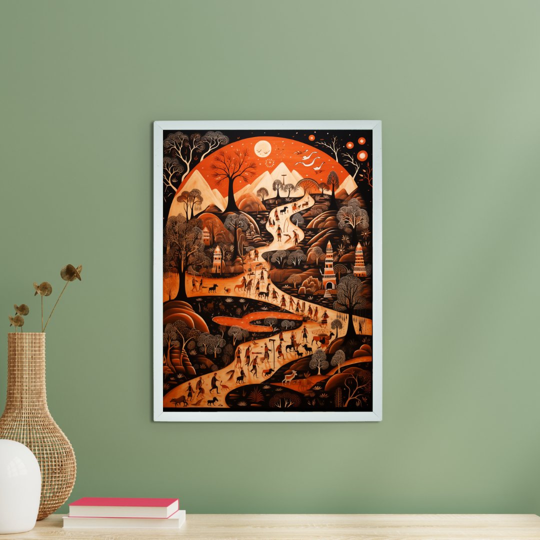 Sowpeace Sunsets: Handcrafted Peaceful Mountain Wall Art – Premium Indian-Inspired Canvas Print for Elegant Home Interiors