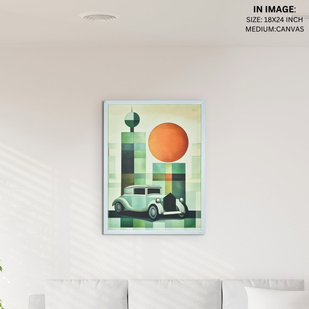 Sowpeace's Handcrafted Geometric Car Watercolor Art – Premium Indian-Inspired Canvas Wall Print for Stylish Home Decor