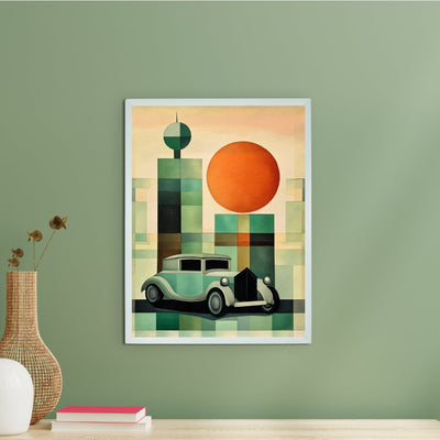 Sowpeace's Handcrafted Geometric Car Watercolor Art – Premium Indian-Inspired Canvas Wall Print for Stylish Home Decor