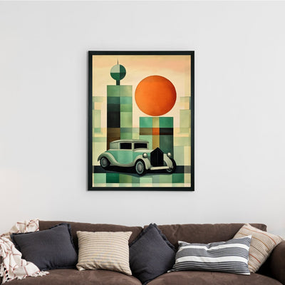 Sowpeace's Handcrafted Geometric Car Watercolor Art – Premium Indian-Inspired Canvas Wall Print for Stylish Home Decor