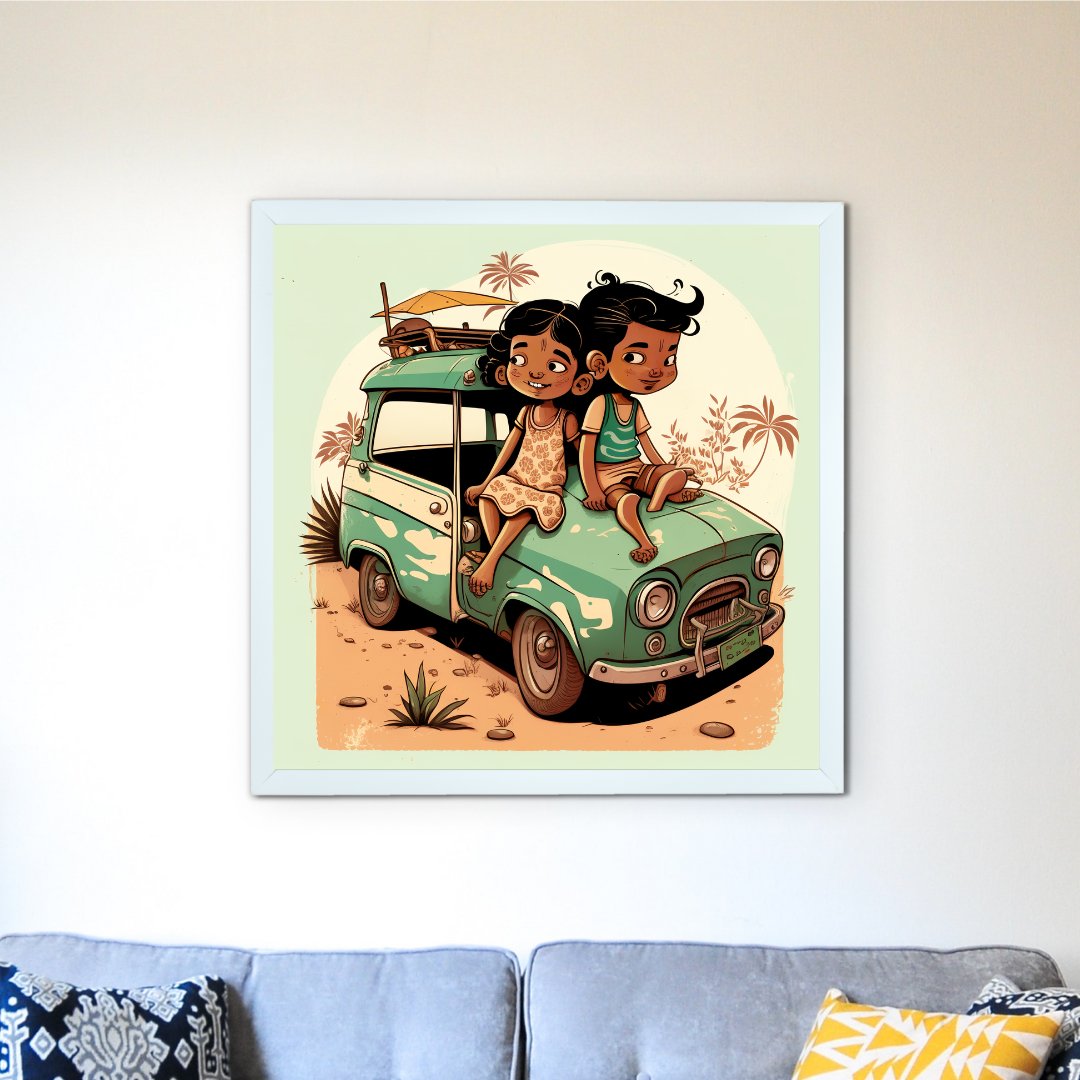 Sowpeace's Handcrafted Indian Village Cartoon Wall Art – Premium Canvas Decor Inspired by Traditional Artforms