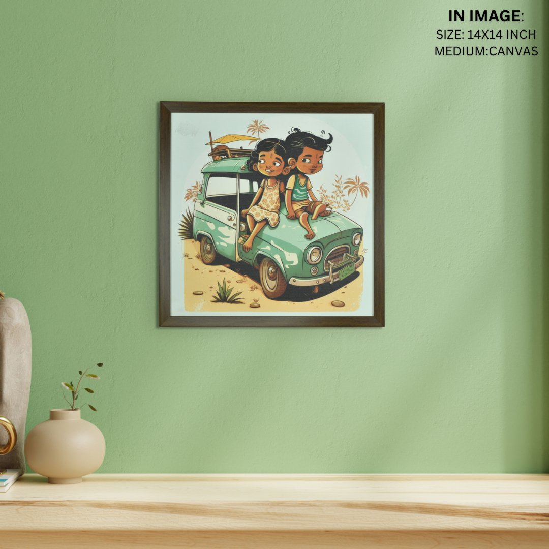 Sowpeace's Handcrafted Indian Village Cartoon Wall Art – Premium Canvas Decor Inspired by Traditional Artforms