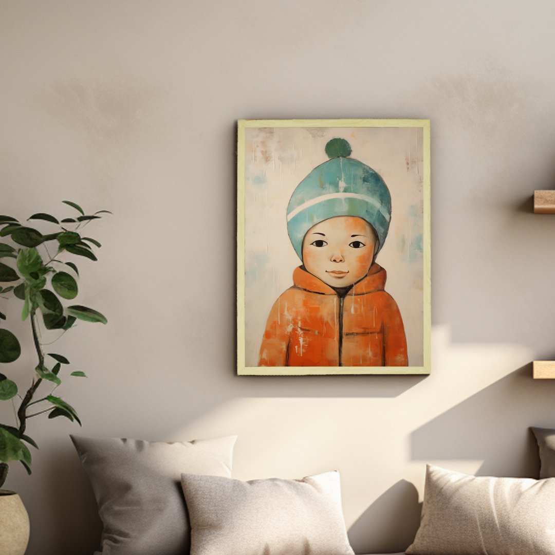 Chilled Dreams: Sowpeace's Premium Abstract Winter Boy Canvas – Handcrafted Indian-Inspired Art for Stylish Winter Home Interiors