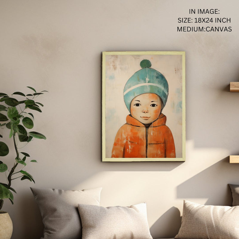 Chilled Dreams: Sowpeace's Premium Abstract Winter Boy Canvas – Handcrafted Indian-Inspired Art for Stylish Winter Home Interiors – view 6