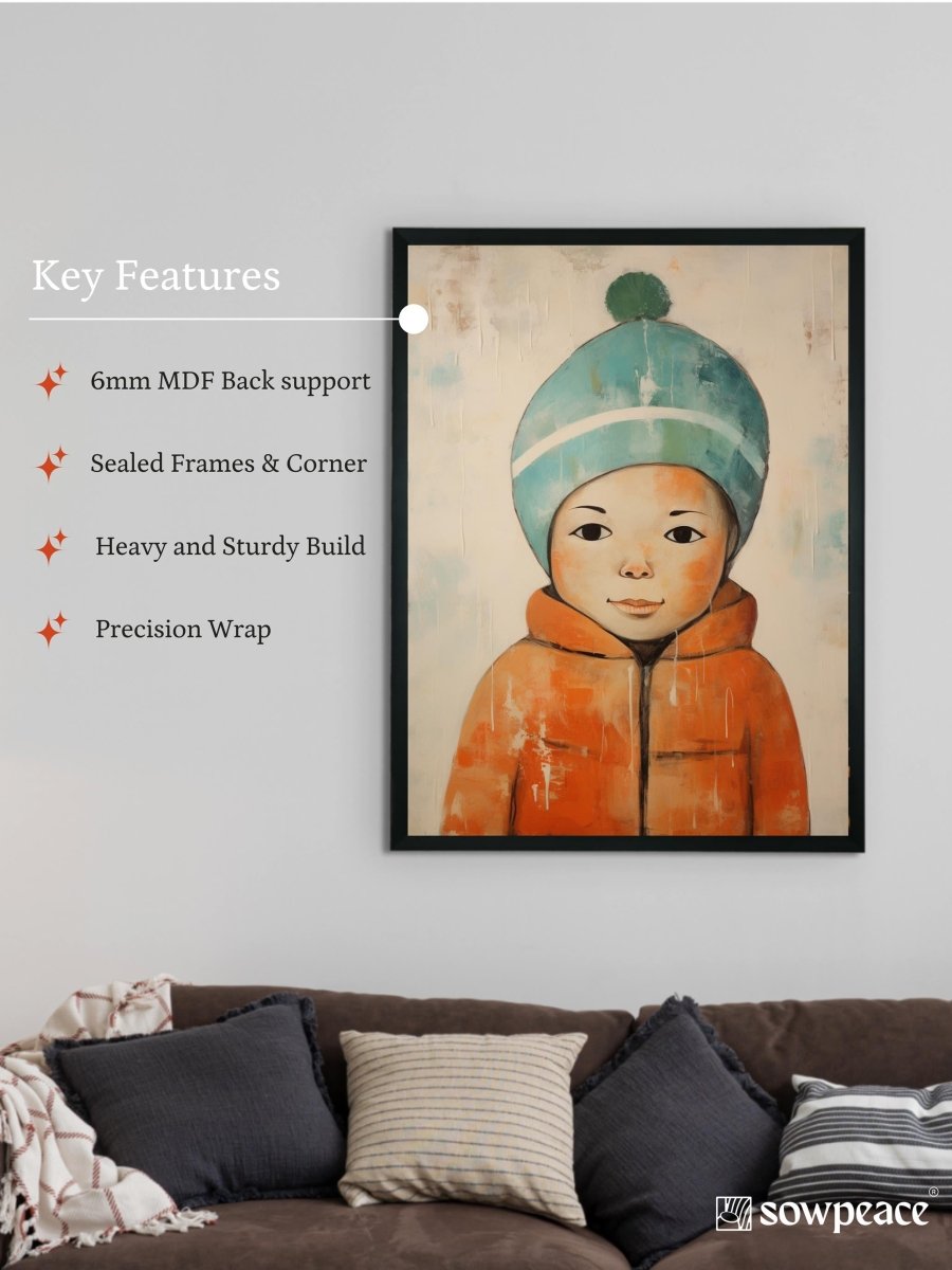 Chilled Dreams: Sowpeace's Premium Abstract Winter Boy Canvas – Handcrafted Indian-Inspired Art for Stylish Winter Home Interiors