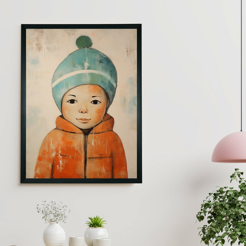 Chilled Dreams: Sowpeace's Premium Abstract Winter Boy Canvas – Handcrafted Indian-Inspired Art for Stylish Winter Home Interiors – view 1