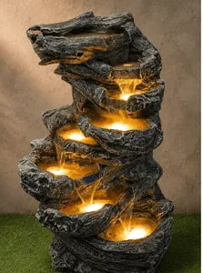 Dark Rock Multi-Tier Cascade Fountain Indoor Water Fountain – 3.5 ft -Indoor Water Fountain-Sowpeace-Indoor Water Fountain-Rock Style Fountain