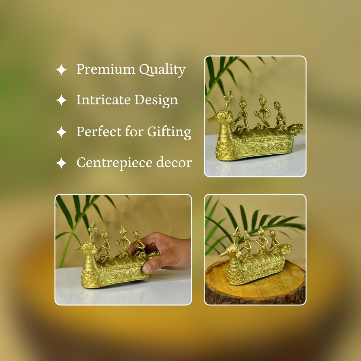 Dhokra Boat: Artisan Brass Tabletop Decor of Ancient Times. - Dhokra - Sowpeace - Dhokra tabletop - Dokra