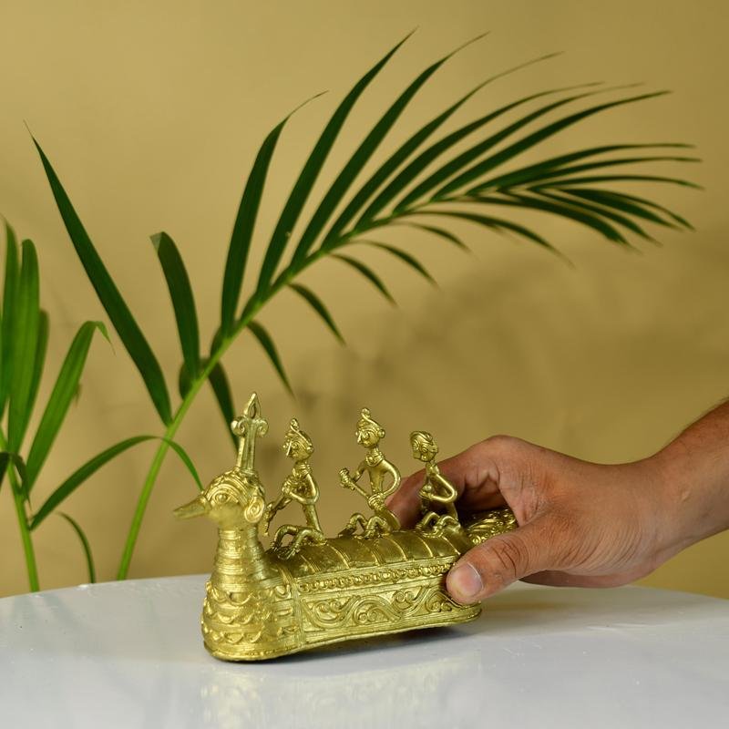 Dhokra Boat: Artisan Brass Tabletop Decor of Ancient Times. - Dhokra - Sowpeace - Dhokra tabletop - Dokra