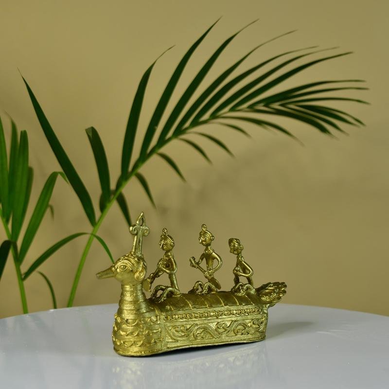 Dhokra Boat: Artisan Brass Tabletop Decor of Ancient Times. - Dhokra - Sowpeace - Dhokra tabletop - Dokra