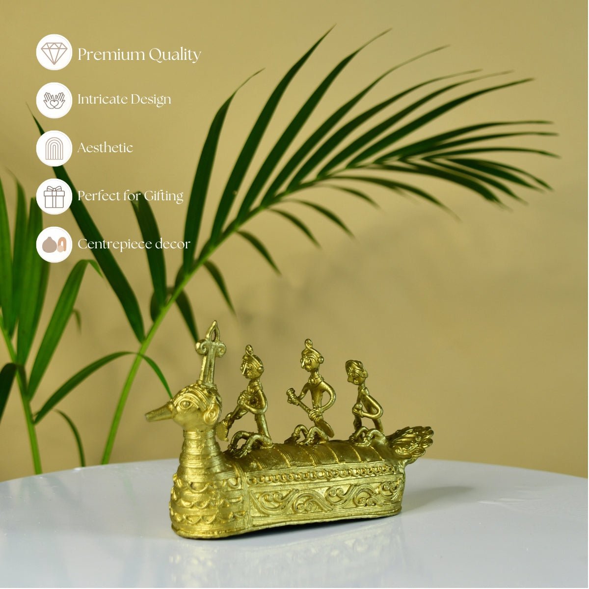 Dhokra Boat: Artisan Brass Tabletop Decor of Ancient Times. - Dhokra - Sowpeace - Dhokra tabletop - Dokra