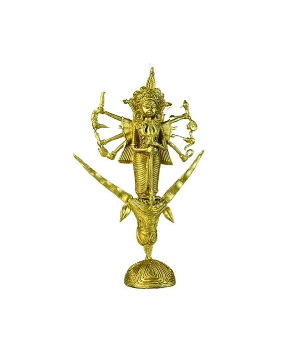 Dhokra Craft - Goddess Durga Mahishasur Mardini Brass Decor — image 7