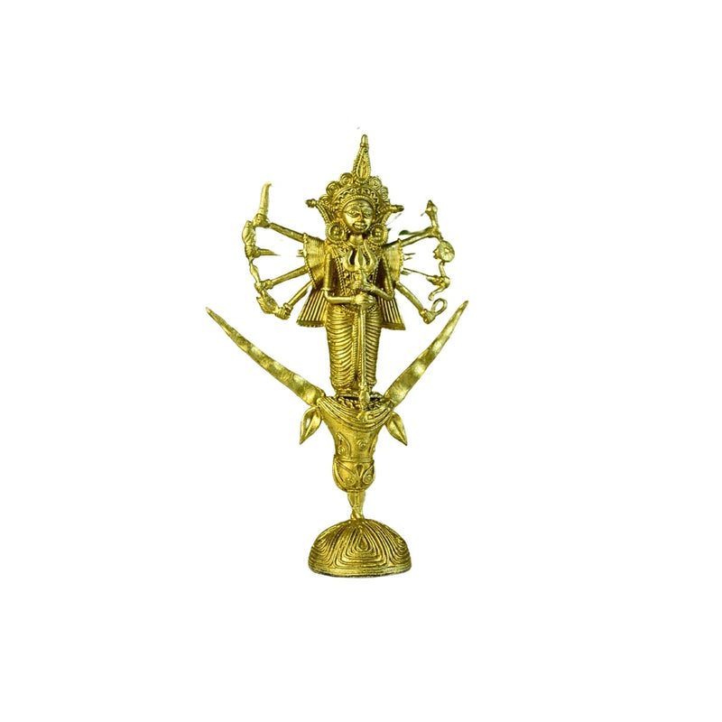 Dhokra Craft - Goddess Durga Mahishasur Mardini Brass Decor – view 7