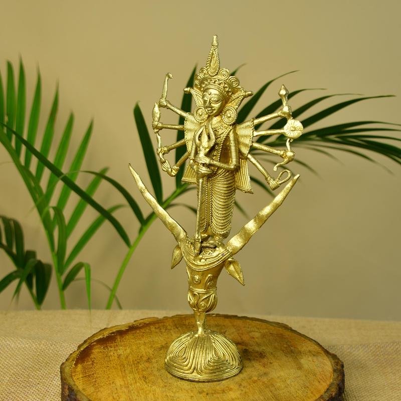 Dhokra Craft - Goddess Durga Mahishasur Mardini Brass Decor