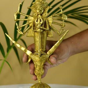 Dhokra Craft - Goddess Durga Mahishasur Mardini Brass Decor - Sowpeace - Dhokra Craft - Goddess Durga Mahishasur Mardini Brass Decor - Dok - DMDM - BR - TT - Sowpeace