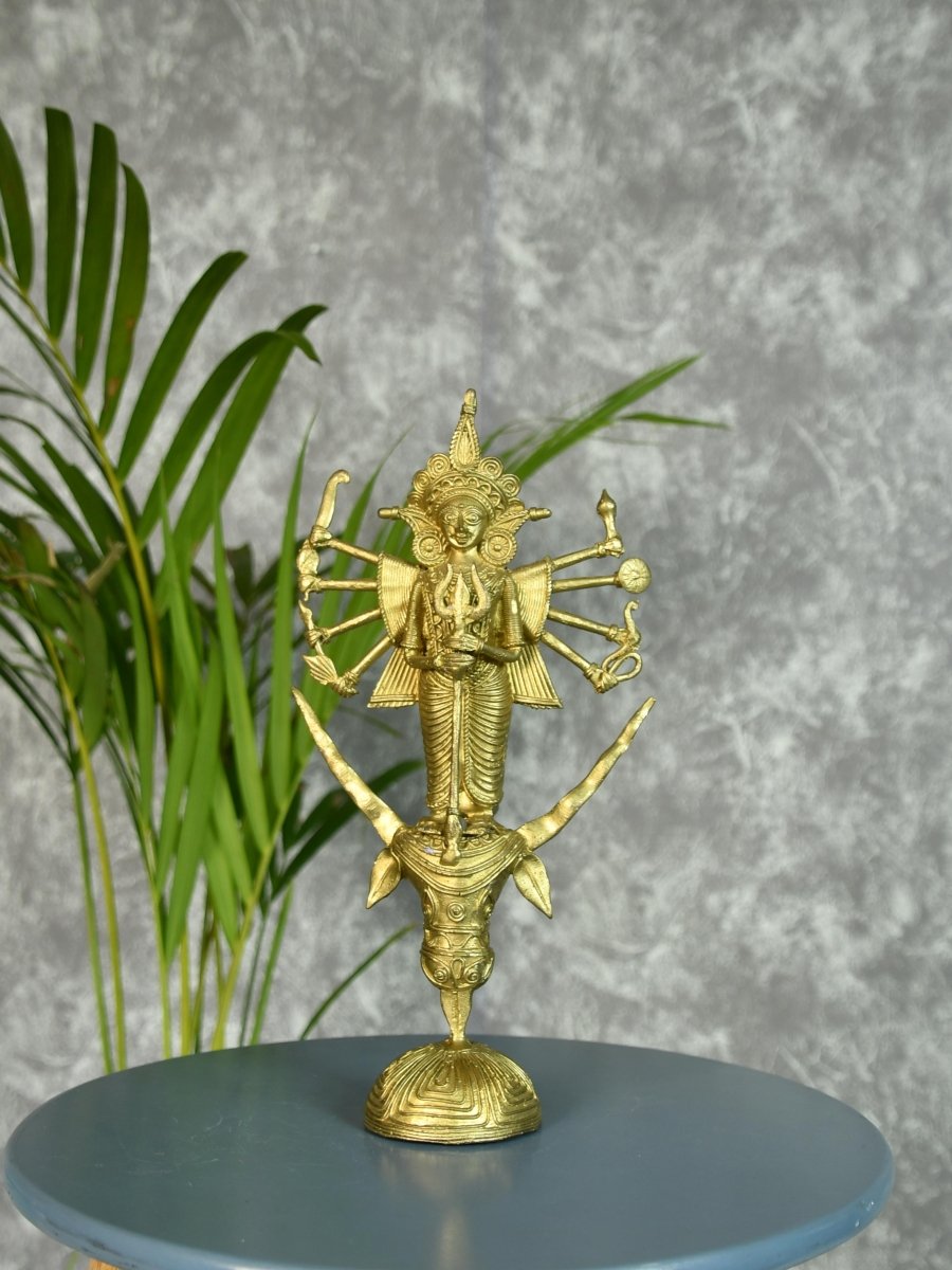 Dhokra Craft - Goddess Durga Mahishasur Mardini Brass Decor - Sowpeace - Dhokra Craft - Goddess Durga Mahishasur Mardini Brass Decor - Dok - DMDM - BR - TT - Sowpeace