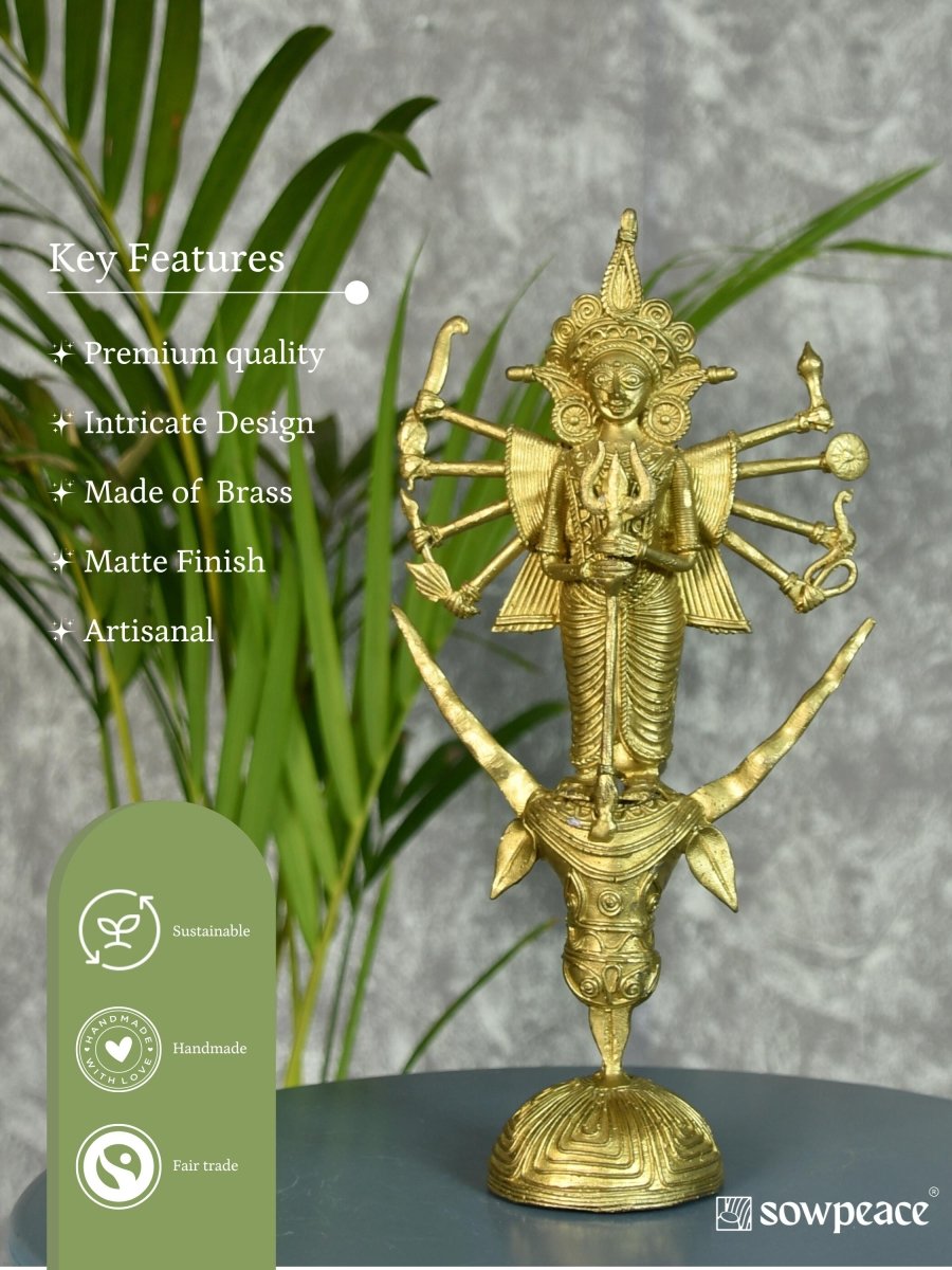 Dhokra Craft - Goddess Durga Mahishasur Mardini Brass Decor