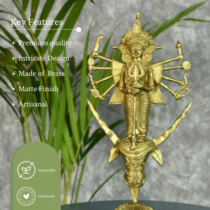 Dhokra Craft - Goddess Durga Mahishasur Mardini Brass Decor - Sowpeace - Dhokra Craft - Goddess Durga Mahishasur Mardini Brass Decor - Dok - DMDM - BR - TT - Sowpeace