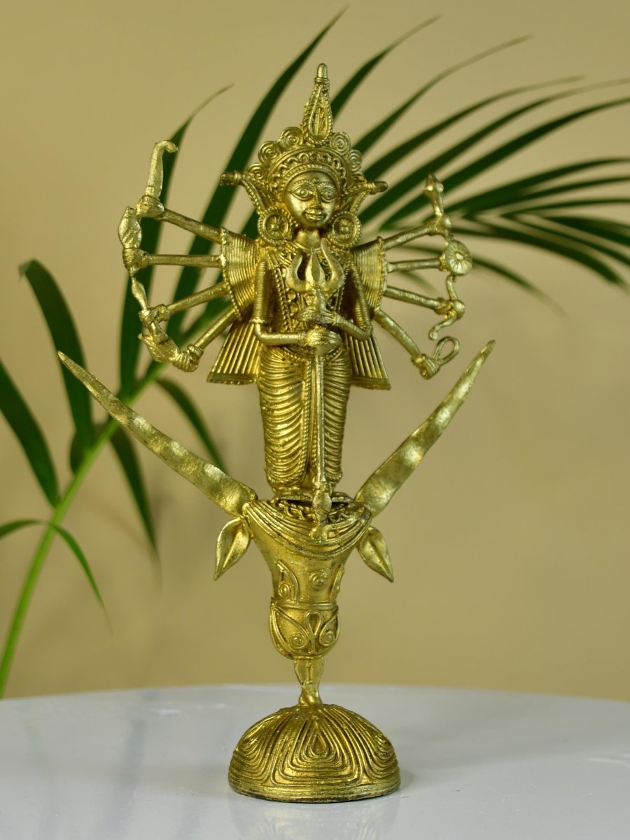 Dhokra Craft - Goddess Durga Mahishasur Mardini Brass Decor - Sowpeace - Dhokra Craft - Goddess Durga Mahishasur Mardini Brass Decor - Dok - DMDM - BR - TT - Sowpeace