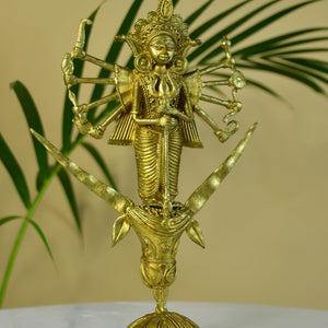 Dhokra Craft - Goddess Durga Mahishasur Mardini Brass Decor - Sowpeace - Dhokra Craft - Goddess Durga Mahishasur Mardini Brass Decor - Dok - DMDM - BR - TT - Sowpeace