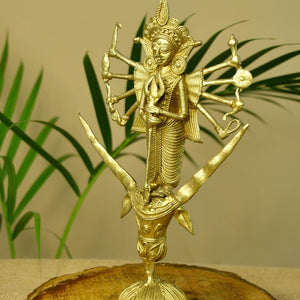 Dhokra Craft - Goddess Durga Mahishasur Mardini Brass Decor - Sowpeace - Dhokra Craft - Goddess Durga Mahishasur Mardini Brass Decor - Dok - DMDM - BR - TT - Sowpeace