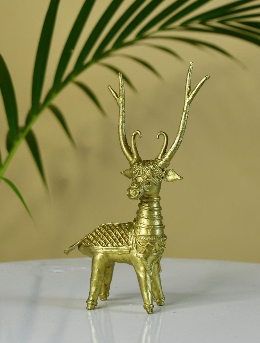 Dhokra Deer Brass Tabletop - Sowpeace - Dhokra Deer Brass Tabletop - Dok - DDST - BR - TT - Sowpeace