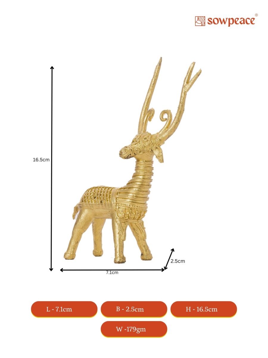 Dhokra Deer Brass Tabletop - Sowpeace - Dhokra Deer Brass Tabletop - Dok - DDST - BR - TT - Sowpeace