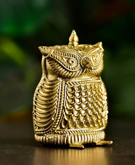 Dhokra Owl Brass Tabletop: Artisan Home Decor Masterpiece