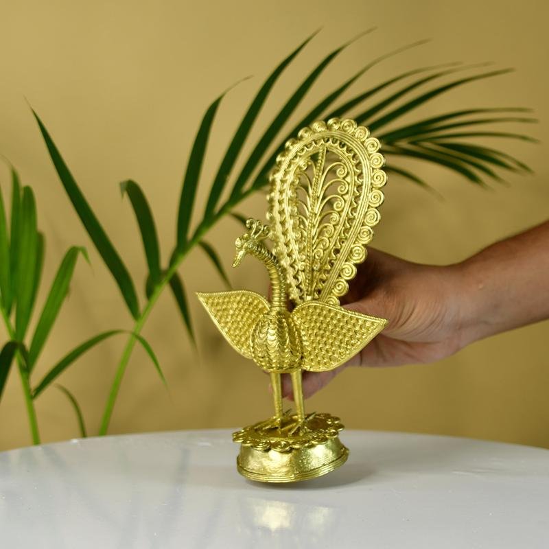 Dhokra Peacock: Artisan Brass Tabletop Elegance - Dhokra - Sowpeace - Animal - Dokra