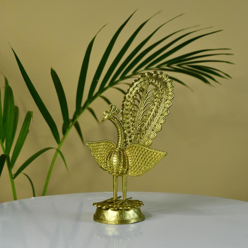 Dhokra Peacock: Artisan Brass Tabletop Elegance - Dhokra - Sowpeace - Animal - Dokra