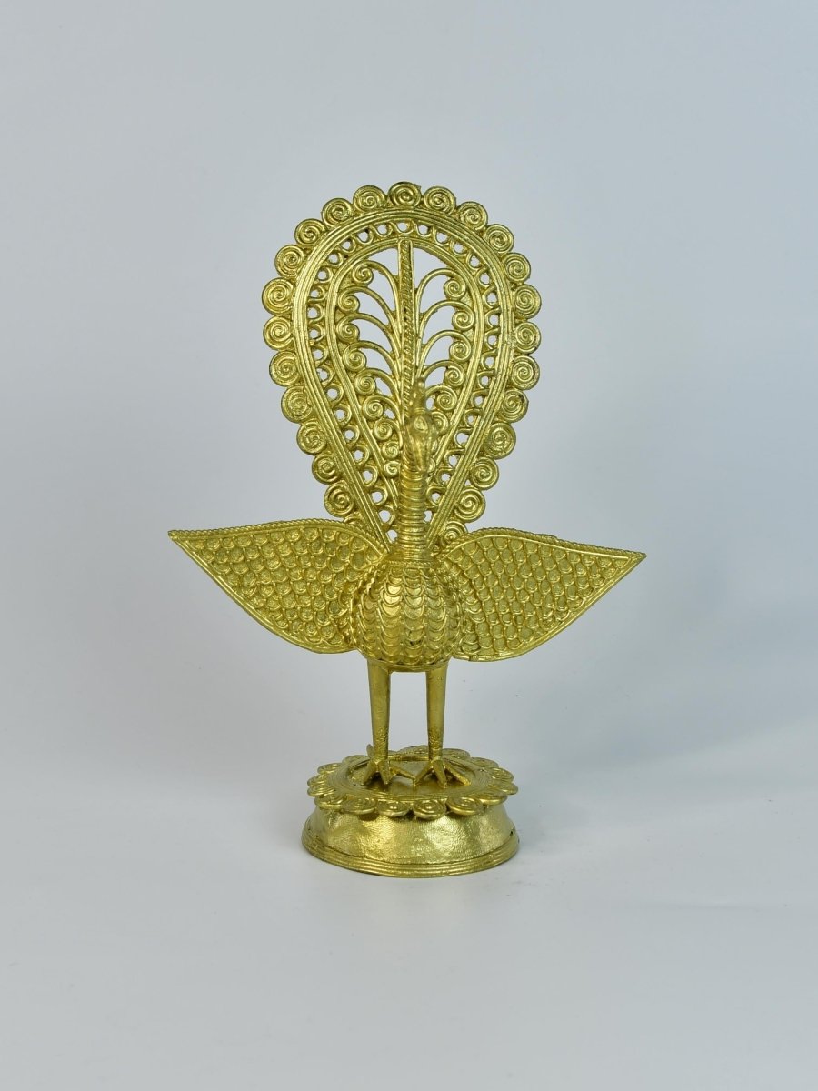 Dhokra Peacock: Artisan Brass Tabletop Elegance - Sowpeace - Dhokra Peacock: Artisan Brass Tabletop Elegance - Dok - DPEK - BR - TT - Sowpeace