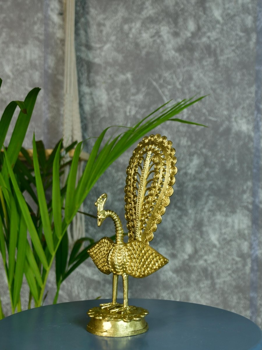 Dhokra Peacock: Artisan Brass Tabletop Elegance - Sowpeace - Dhokra Peacock: Artisan Brass Tabletop Elegance - Dok - DPEK - BR - TT - Sowpeace