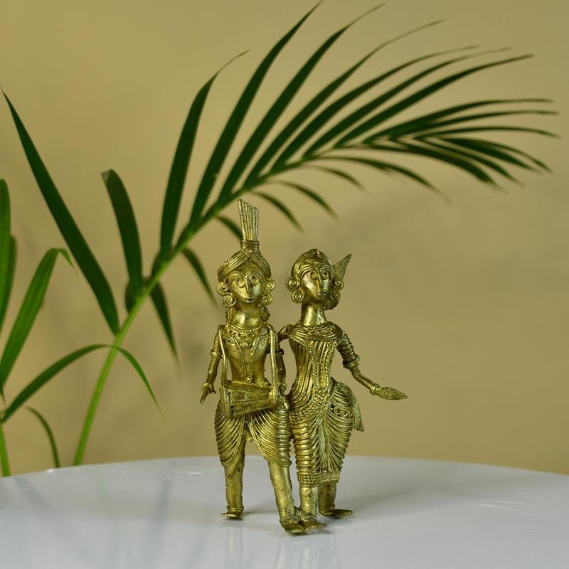 Dhokra Tribal Couple with Dhol Tabletop Decor