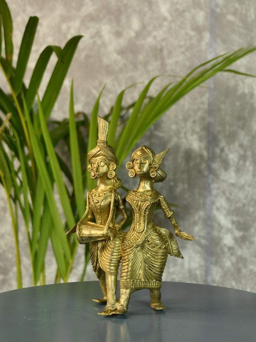 Dhokra Tribal Couple with Dhol Tabletop Decor