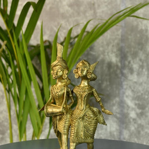 Dhokra Tribal Couple with Dhol Tabletop Decor - Dhokra - Sowpeace - Dhokra Tribal Couple with Dhol Tabletop Decor - Dok - LTCDH - BR - TT - Sowpeace