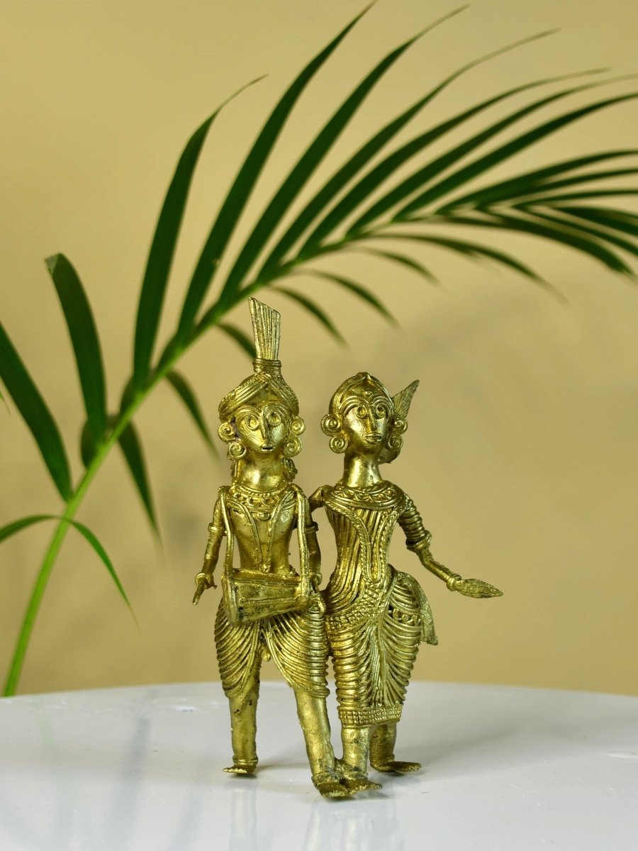 Dhokra Tribal Couple with Dhol Tabletop Decor