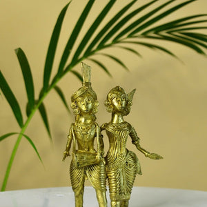 Dhokra Tribal Couple with Dhol Tabletop Decor - Dhokra - Sowpeace - Dhokra Tribal Couple with Dhol Tabletop Decor - Dok - LTCDH - BR - TT - Sowpeace