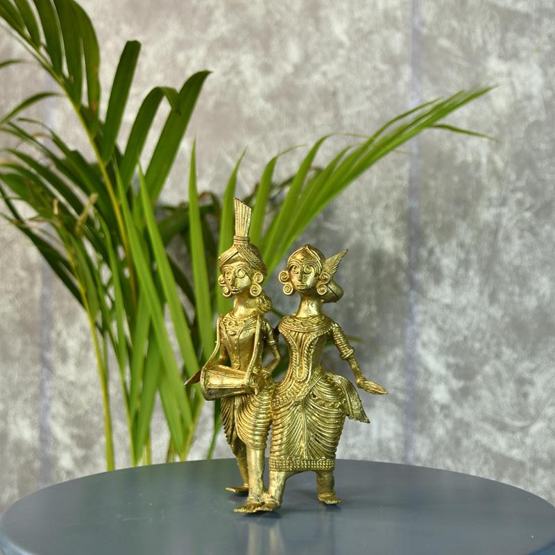 Dhokra Tribal Couple with Dhol Tabletop Decor