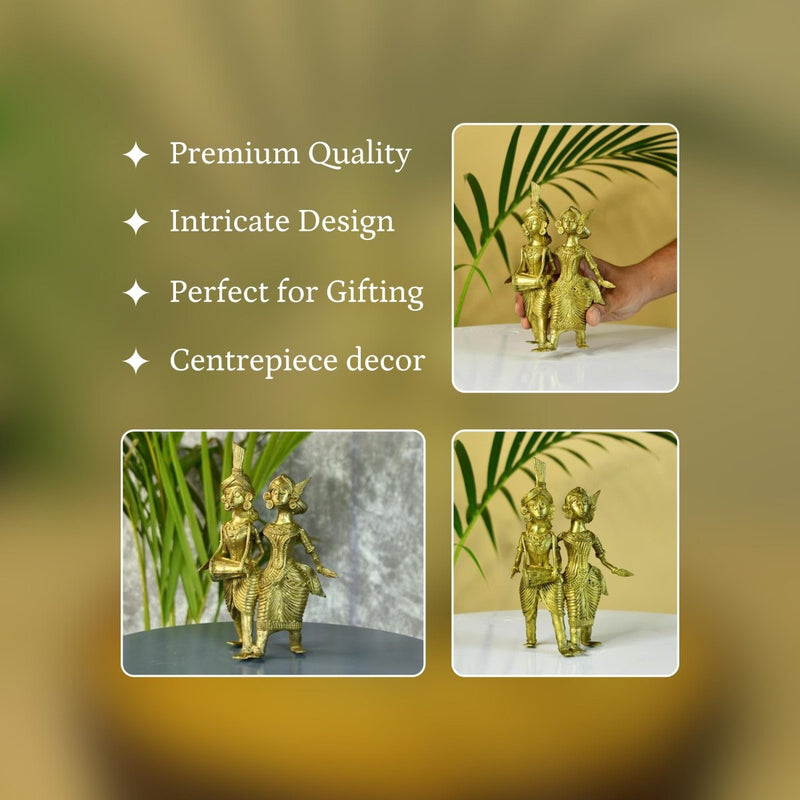 Dhokra Tribal Couple with Dhol Tabletop Decor – view 3