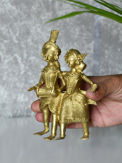 Dhokra Tribal Couple with Dhol Tabletop Decor