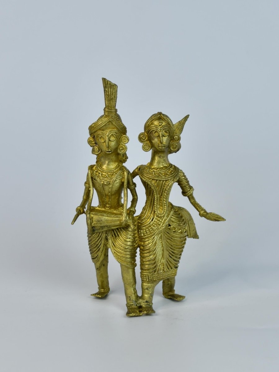 Dhokra Tribal Couple with Dhol Tabletop Decor - Dhokra - Sowpeace - Dhokra Tribal Couple with Dhol Tabletop Decor - Dok - LTCDH - BR - TT - Sowpeace