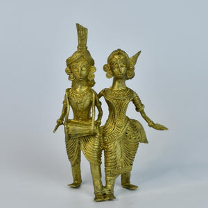 Dhokra Tribal Couple with Dhol Tabletop Decor - Dhokra - Sowpeace - Dhokra Tribal Couple with Dhol Tabletop Decor - Dok - LTCDH - BR - TT - Sowpeace